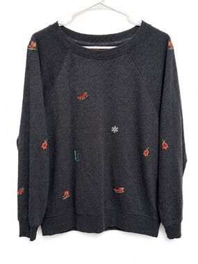 Lou & Grey Embroidered Winter Ski Crewneck Sweatshirt Gray Size M